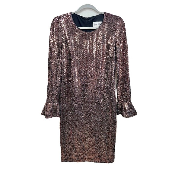 Joseph Ribkoff Shimmer Sheath Dress Size 6 Rose Gold Flare Long Sleeve Party - Picture 1 of 12